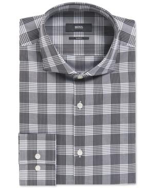 Boss Men's Slim-fit Herringbone Checked Cotton Dress Shirt