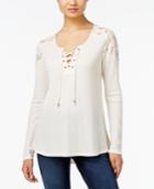 Style & Co. Lace-trim Lace-up Top, Only At Macy's