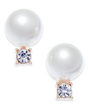 Charter Club Gold-tone Imitation Pearl And Crystal Stud Earrings, Created For Macy's