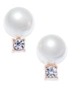 Charter Club Gold-tone Imitation Pearl And Crystal Stud Earrings, Created For Macy's