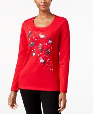 Karen Scott Cotton Scottie-graphic Top, Created For Macy's