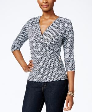 Charter Club Faux-wrap Printed Top, Only At Macy's