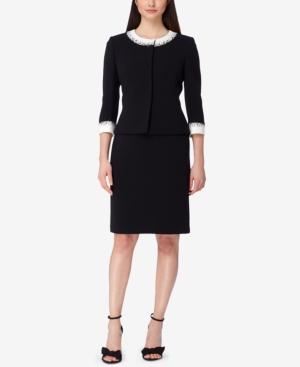 Tahari Asl Beaded Contrast-trim Skirt Suit