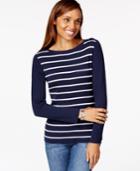 Karen Scott Long-sleeve Striped Sweater, Only At Macy's
