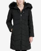 Calvin Klein Faux-fur-trim Hooded Chevron Puffer Coat, Created For Macy's