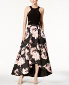 Xscape Solid & Floral-print High-low Gown