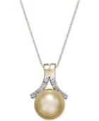 Cultured Golden South Sea Pearl (10mm) And Diamond (1/6 Ct. T.w.) Pendant Necklace In 14k Gold
