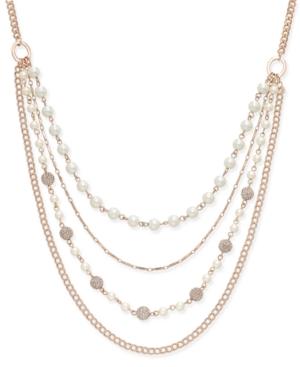 Charter Club Rose Gold-tone Imitation Pearl And Crystal Fireball Multi-layer Necklace, Only At Macy's