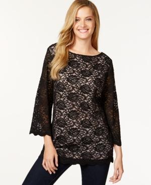 Charter Club Sheer-sleeve Lace Top, Only At Macy's