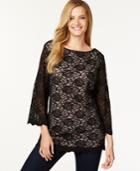 Charter Club Sheer-sleeve Lace Top, Only At Macy's