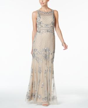 Adrianna Papell Petite Illusion Embellished A-line Gown
