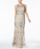 Adrianna Papell Petite Illusion Embellished A-line Gown