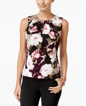 Calvin Klein Floral-print Pleat-neck Top