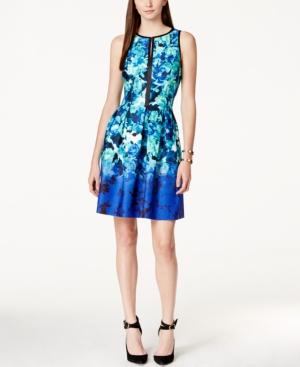 Vince Camuto Printed Pipe-trim Dress
