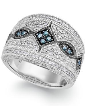 Blue (1/8 Ct. T.w.) And White (1/3 Ct. T.w.) Diamond Ring In Sterling Silver