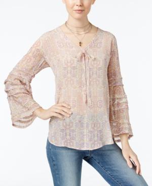 William Rast Haley Tie-front Printed Peasant Blouse