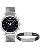 Emporio Armani Men's Chronograph Luigi Stainless Steel Mesh Bracelet Watch And Bracelet Set 46mm Ar8032
