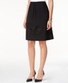 Kasper Crepe A-line Embroidered Hem Skirt