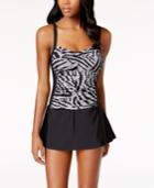 Swim Solutions Big Wave Shirred Thigh-minimizing Tummy-control Swimdress Women's Swimsuit