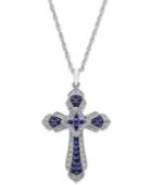 Sapphire (5/8 Ct. T.w.) And Diamond (1/7 Ct. T.w.) Cross Pendant Necklace In Sterling Silver
