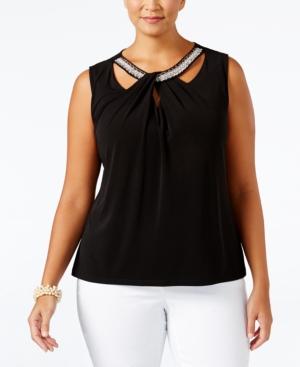 Nine West Plus Size Crisscross Cutout Shell