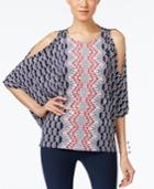 Alfani Printed Cold-shoulder Poncho Top, Only At Macy's