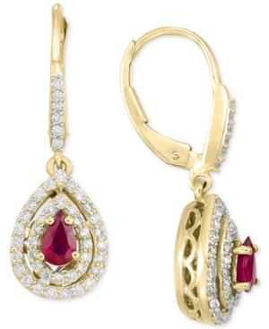 Rare Featuring Gemfields Certified Ruby (2/5 Ct. T.w.) And Diamond (3/8 Ct. T.w.) Drop Earrings In 14k Gold