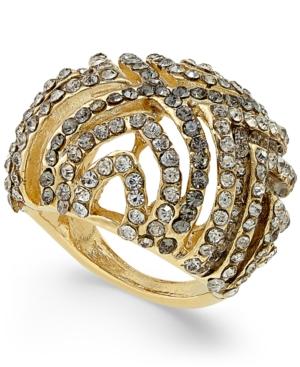 Inc International Concepts Gold-tone Black Crystal Chevron Dome Ring, Only At Macy's