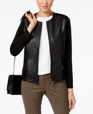Alfani Petite Mixed-media Moto Jacket, Only At Macy's