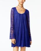 Sequin Hearts Juniors' Bell-sleeve Lace Shift Dress