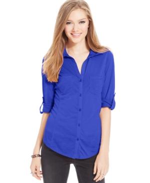 Almost Famous Juniors' Ribbed-panel Utility Top