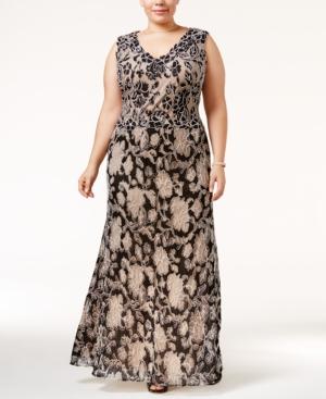 Betsy & Adam Plus Size Floral Lace A-line Gown