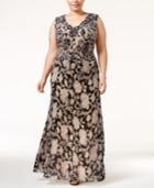 Betsy & Adam Plus Size Floral Lace A-line Gown