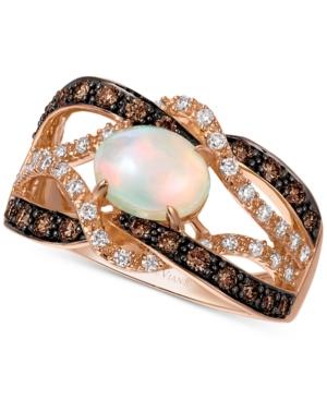 Le Vian Neopolitan Opal (5/8 Ct. T.w.), Vanilla Diamond (1/5 Ct. T.w.), And Chocolate Diamond (1/3 Ct. T.w.) Braided Statement Ring In 14k Rose Gold