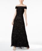 Adrianna Papell Sequined Off-the-shoulder Gown