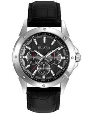 Bulova Men's Black Leather Strap Watch 43mm 96c113