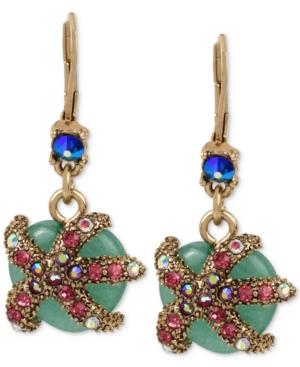 Betsey Johnson Gold-tone Green Stone Glittery Starfish Drop Earrings