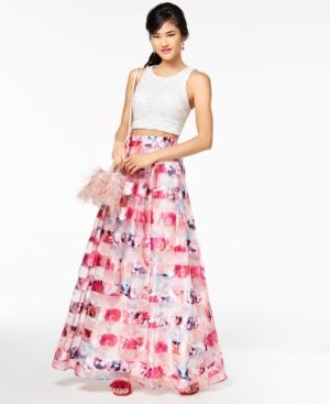 Sequin Hearts Juniors' Crochet Shadow-striped 2-pc. Gown, A Macy's Exclusive Style