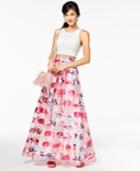 Sequin Hearts Juniors' Crochet Shadow-striped 2-pc. Gown, A Macy's Exclusive Style