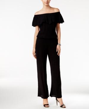 Inc International Concepts Petite Off-the-shoulder Crinkle Jumpsuit, Only At Macy's