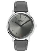 Hugo Men's #exist Ultra Slim Gray Leather Strap Watch 40mm