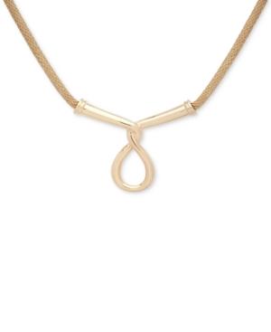 Anne Klein Gold-tone Twist Pendant Mesh Necklace