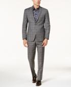 Tallia Men's Slim-fit Taupe Double Windowpane Suit