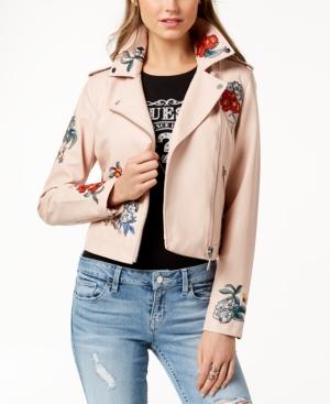 Guess Embroidered Faux-leather Biker Jacket