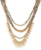 Lucky Brand Gold-tone Beaded And Stone Multi-layer Necklace