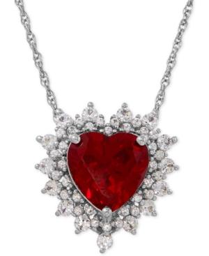 Lab-created Ruby (4 Ct. T.w.) And White Sapphire (1 Ct. T.w.) Heart Pendant Necklace In Sterling Silver