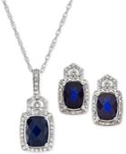 Lab Created Sapphire (3-1/2 Ct. T.w.) & White Sapphire (3/4 Ct. T.w.) Pendant Necklace & Stud Earrings In Sterling Silver