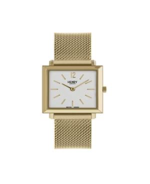 Henry London Heritage Square Gold Stainless Steel Case White Dial And Gold Mesh Bracelet