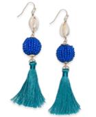 I.n.c. Gold-tone Shell, Beaded Ball & Tassel Drop Earrings, Created For Macy's