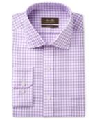 Tasso Elba Men's Classic/regular Fit Non-iron Lavender Herringbone Gingham Dress Shirt, Only At Macy's